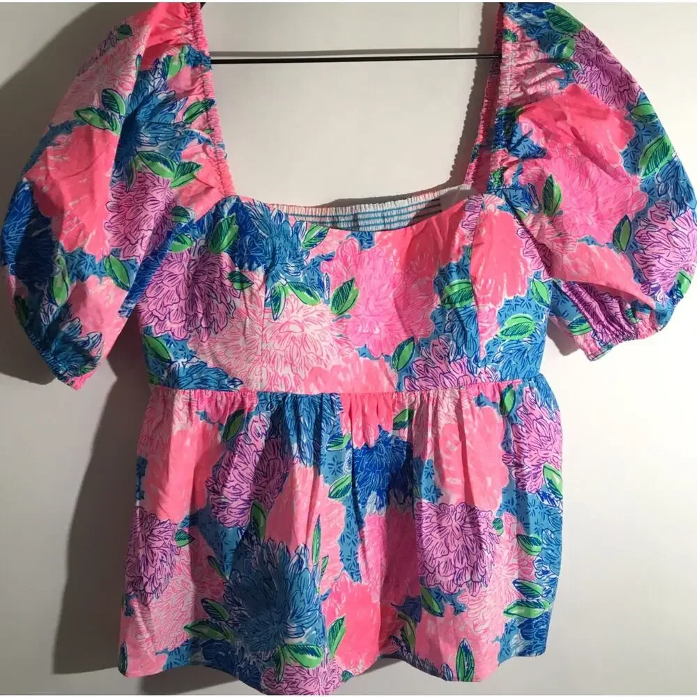 Lilly Pulitzer Kay Women's Size 12 Babydoll Top In Beach House Blooms Floral Top